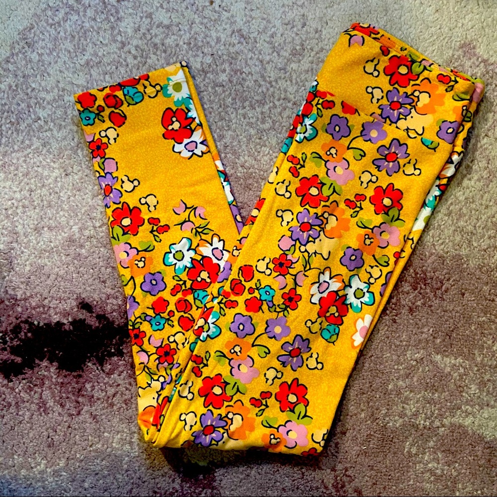 LuLaRoe OS Floral Hidden Mickey Leggings